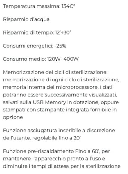 caratteristiche tecniche sterilizzatore autoclave muster