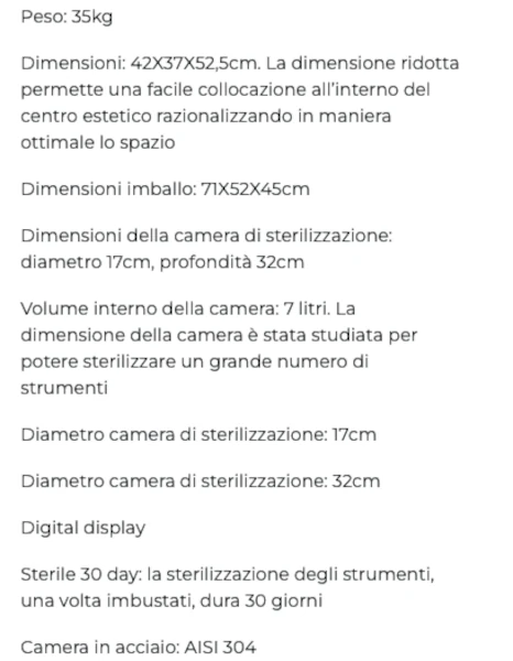 caratteristiche tecniche autoclave muster